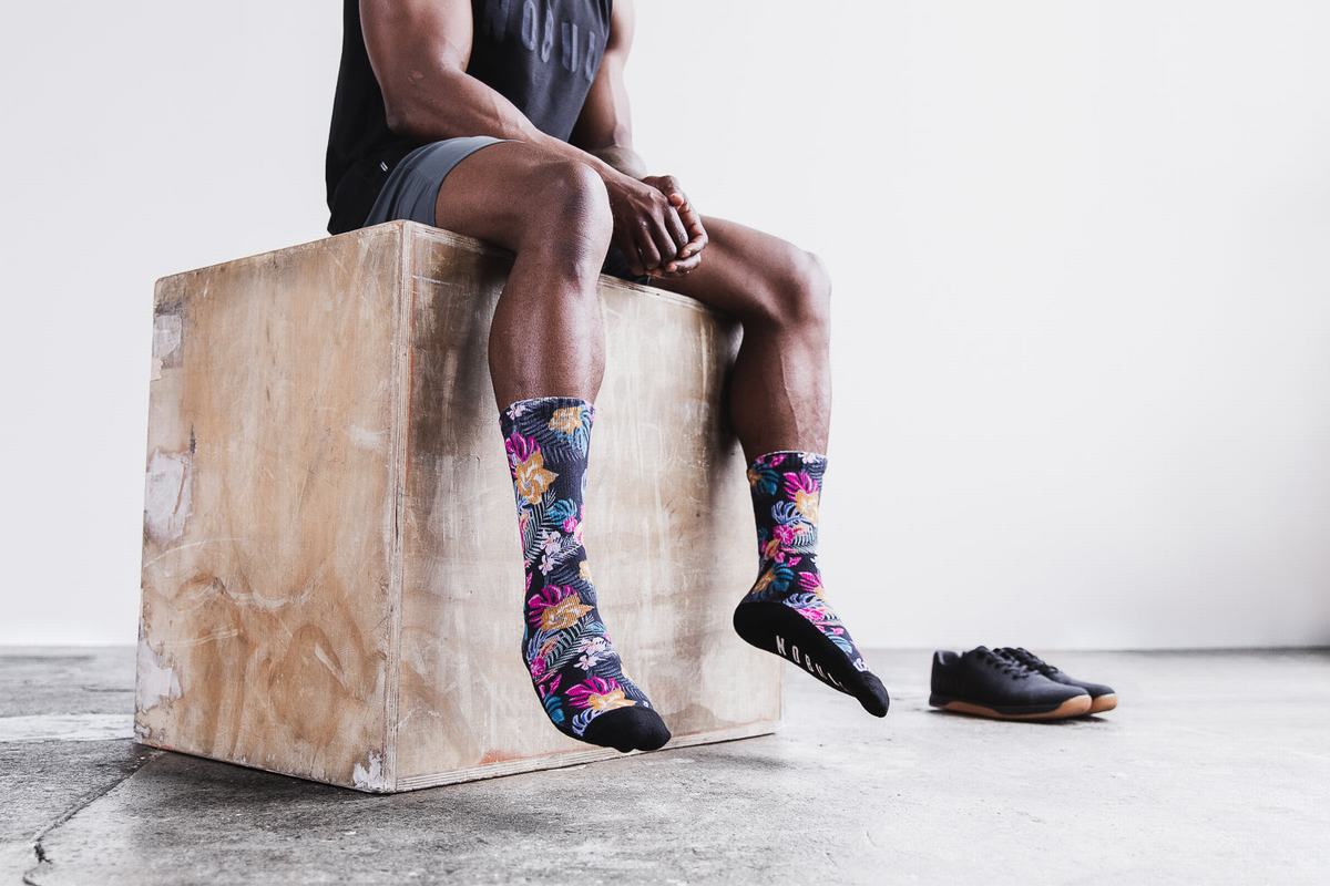 Nobull Crew Tropical Men's Socks Black | Australia (ON8925)